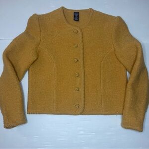 VTG Lands' End mustard yellow boiled wool Cardigan Sweater Size 4P Button Front